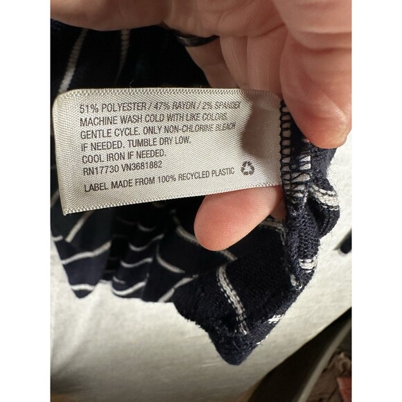 Merona V-neck Navy Blue Striped Nautical Slouch Sweater Oversized Women’s Small - Picture 3 of 7